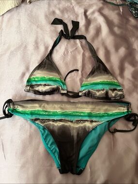 Oakley Green Stripe Triangle Bikini Set
